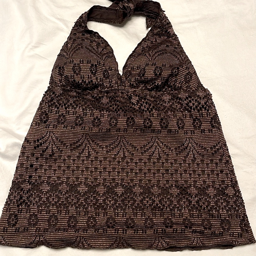Massimo | Crochet Eyelet Textured Swimwear in Chocolate Brown & Copper - sz S/M